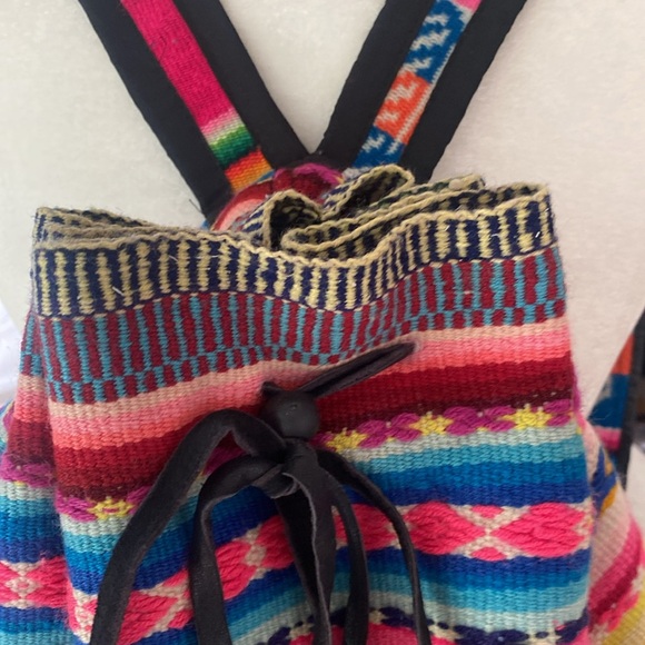 Beautiful colorful one of a kind Mexican made back pack, book bag wool fabric - Picture 4 of 12